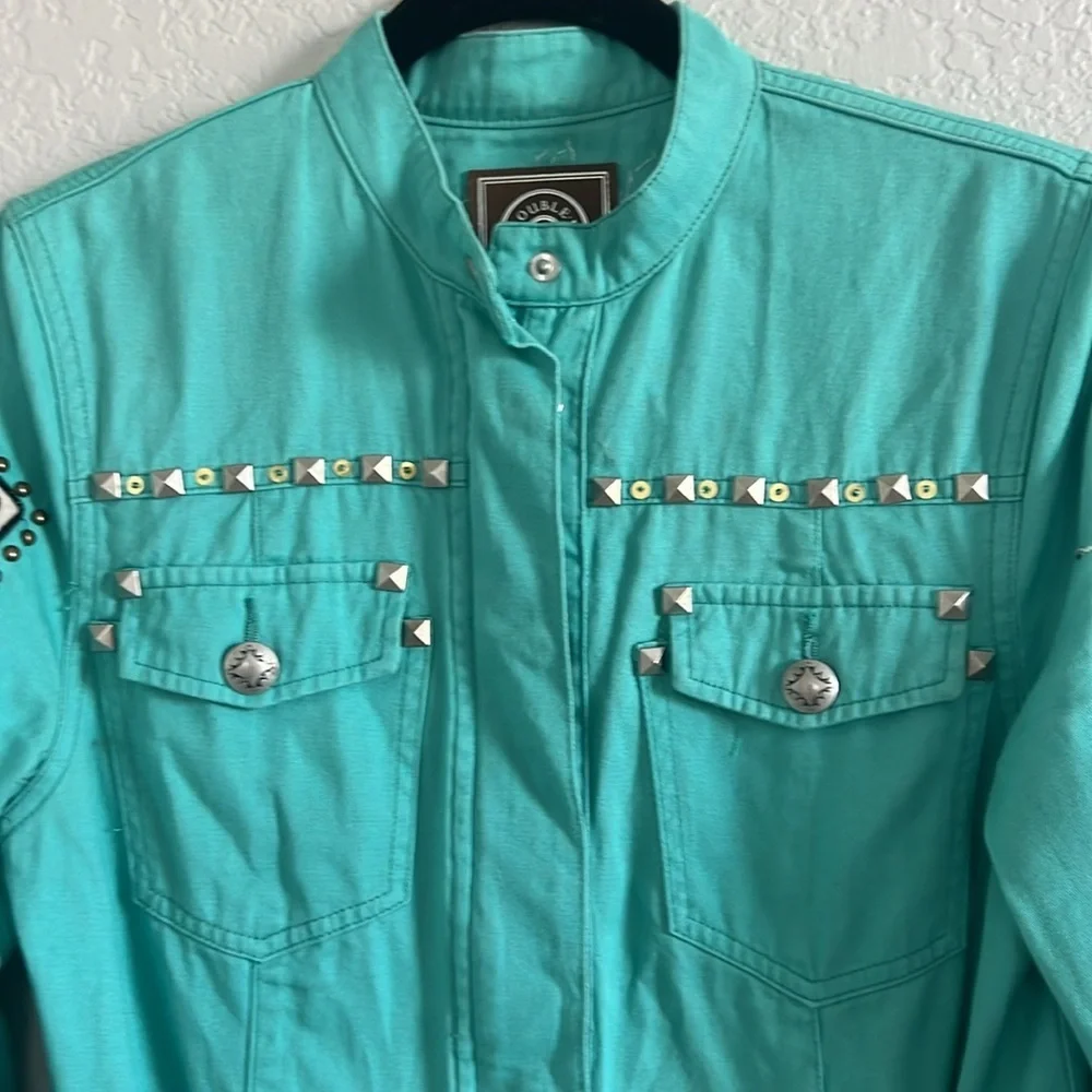 Double D Ranch Embroidered Studded Turquoise Jacket Blazer Western. Size XS
